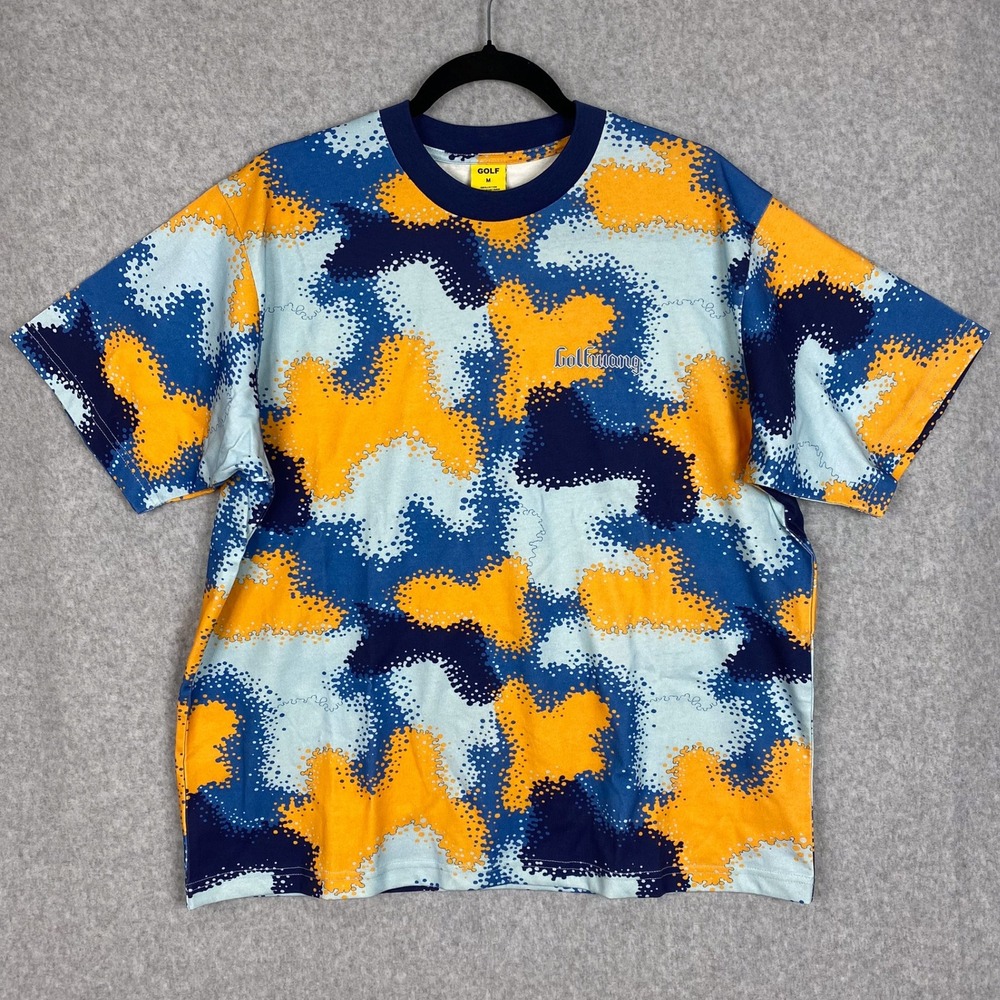 Golf Wang Shirt Size M Navy Multi Spray Camo Tee Spell Out All Over Print